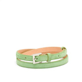 cintura da donna in pelle scamosciata verde con fibbia colo argento lucido, altezza 15 mm, prodotta da Pianigiani